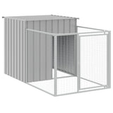 Dog House with Run Light Grey 110x609x110 cm Galvanised Steel - Rear View