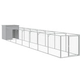 Dog House with Run Light Grey 110x813x110 cm Galvanised Steel - Front View