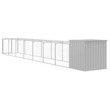 Dog House with Run Light Grey 110x813x110 cm Galvanised Steel - 45-Degree Angle
