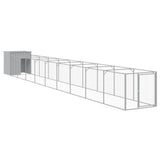 Dog House with Run Light Grey 110x1017x110 cm Galvanised Steel - Front View