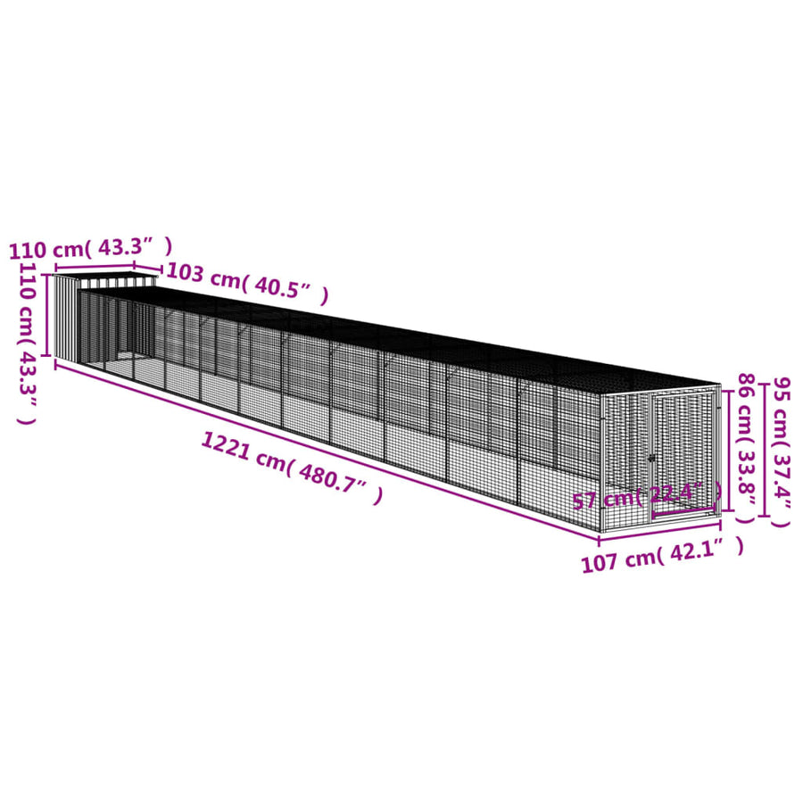 Chicken Cage with Run Anthracite 110x1221x110 cm