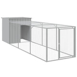 Chicken Cage with Run Light Grey 110x405x110 cm Galvanised Steel - Front View