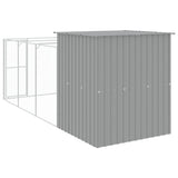 Dog House with Run Light Grey 165x455x181 cm Galvanised Steel - 45-Degree Angle
