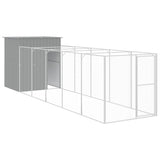 Dog House with Run Light Grey 165x659x181 cm Galvanised Steel - Front View