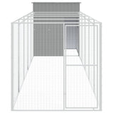 Dog House with Run Light Grey 165x659x181 cm Galvanised Steel - Side View