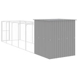 Dog House with Run Light Grey 165x659x181 cm Galvanised Steel - 45-Degree Angle