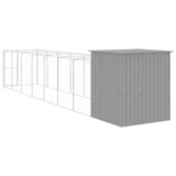 Dog House with Run Light Grey 165x863x181 cm Galvanised Steel - 45-Degree Angle