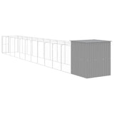 Dog House with Run Light Grey 165x1271x181 cm Galvanised Steel - 45-Degree Angle