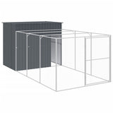Dog House with Run Anthracite 214x457x181 cm Galvanised Steel - Front View