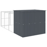 Dog House with Run Anthracite 214x457x181 cm Galvanised Steel - 45-Degree Angle