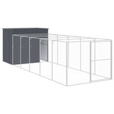 Dog House with Run Anthracite 214x661x181 cm Galvanised Steel - Front View