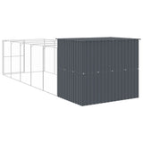 Dog House with Run Anthracite 214x661x181 cm Galvanised Steel - 45-Degree Angle