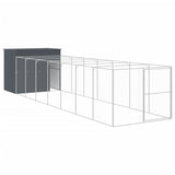 Dog House with Run Anthracite 214x865x181 cm Galvanised Steel - Front View