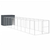 Dog House with Run Anthracite 214x1069x181 cm Galvanised Steel - Front View