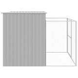 Dog House with Run Light Grey 214x253x181 cm Galvanised Steel - Top-Down View