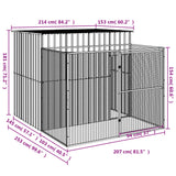 Dog House with Run Light Grey 214x253x181 cm Galvanised Steel - Low Angle