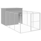 Dog House with Run Light Grey 214x457x181 cm Galvanised Steel