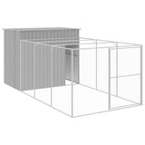 Dog House with Run Light Grey 214x457x181 cm Galvanised Steel - Front View