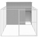 Dog House with Run Light Grey 214x457x181 cm Galvanised Steel - Side View
