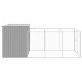 Dog House with Run Light Grey 214x457x181 cm Galvanised Steel - Top-Down View