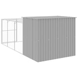 Dog House with Run Light Grey 214x457x181 cm Galvanised Steel - 45-Degree Angle
