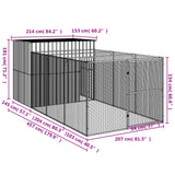 Dog House with Run Light Grey 214x457x181 cm Galvanised Steel