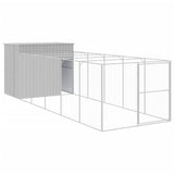 Dog House with Run Light Grey 214x661x181 cm Galvanised Steel - Front View