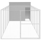 Dog House with Run Light Grey 214x661x181 cm Galvanised Steel - Side View