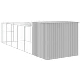 Dog House with Run Light Grey 214x661x181 cm Galvanised Steel - 45-Degree Angle