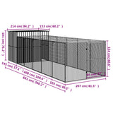Dog House with Run Light Grey 214x661x181 cm Galvanised Steel