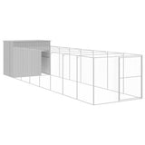 Dog House with Run Light Grey 214x865x181 cm Galvanised Steel - Front View