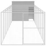 Dog House with Run Light Grey 214x865x181 cm Galvanised Steel - Side View