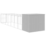 Dog House with Run Light Grey 214x865x181 cm Galvanised Steel - 45-Degree Angle