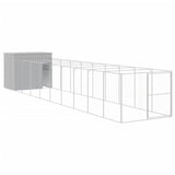 Dog House with Run Light Grey 214x1069x181 cm Galvanised Steel - Front View