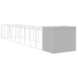 Dog House with Run Light Grey 214x1069x181 cm Galvanised Steel - 45-Degree Angle