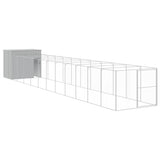 Dog House with Run Light Grey 214x1273x181 cm Galvanised Steel - Front View