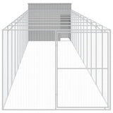 Dog House with Run Light Grey 214x1273x181 cm Galvanised Steel - Side View