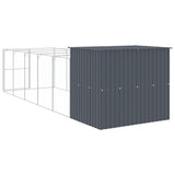 Dog House with Run Anthracite 214x661x181 cm Galvanised Steel - 45-Degree Angle