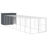 Dog House with Run Anthracite 214x865x181 cm Galvanised Steel - Front View