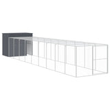 Dog House with Run Anthracite 214x1069x181 cm Galvanised Steel - Front View