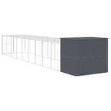 Dog House with Run Anthracite 214x1069x181 cm Galvanised Steel - 45-Degree Angle