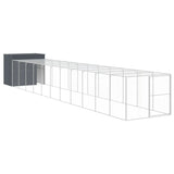 Dog House with Run Anthracite 214x1273x181 cm Galvanised Steel - Front View