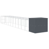 Dog House with Run Anthracite 214x1273x181 cm Galvanised Steel - 45-Degree Angle