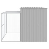Dog House with Run Light Grey 214x253x181 cm Galvanised Steel - 45-Degree Angle