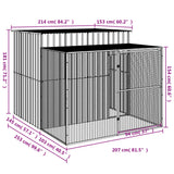 Dog House with Run Light Grey 214x253x181 cm Galvanised Steel - Low Angle