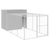 Dog House with Run Light Grey 214x457x181 cm Galvanised Steel - Front View