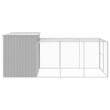 Dog House with Run Light Grey 214x457x181 cm Galvanised Steel