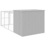 Dog House with Run Light Grey 214x457x181 cm Galvanised Steel - 45-Degree Angle