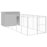 Dog House with Run Light Grey 214x661x181 cm Galvanised Steel