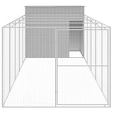 Dog House with Run Light Grey 214x661x181 cm Galvanised Steel - Side View